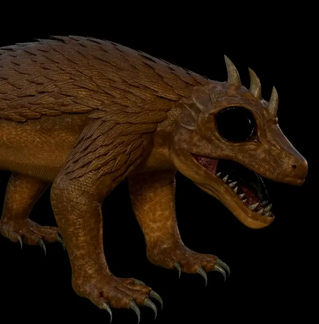 The Akk dog, hand-animated by the VFX team